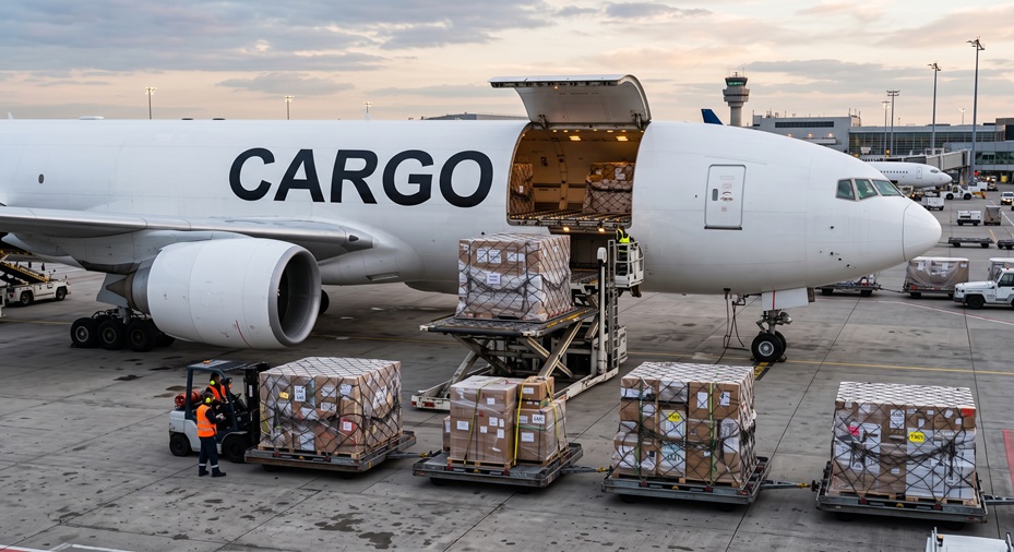Palletised cargo prepared for air freight